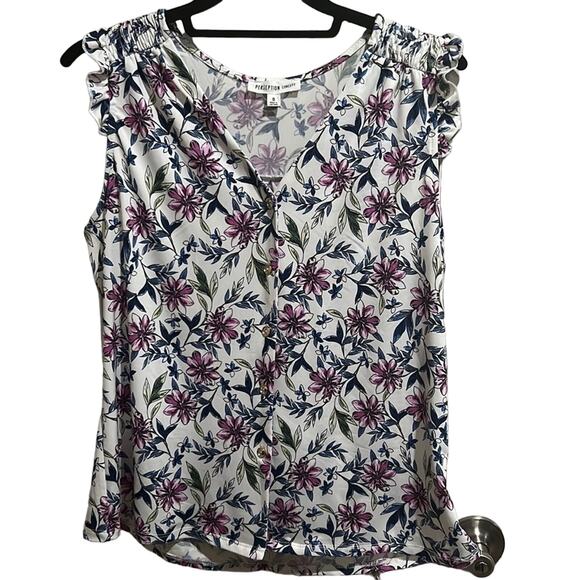 Perseption Concept Floral Blouse Sz S NWT White with Blue & Purple Flowers - Picture 2 of 8